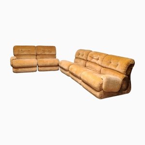 Velvet Modular Sofa, 1970s, Set of 5