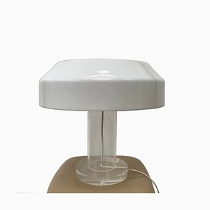 Table Lamp with White Shade and Transparent Base by Aldo Van Den Nieuwelaar, 1974