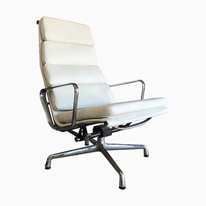 White Leather Softpad Ea 222 / Ea 124 Desk Chair by Eames for Vitra