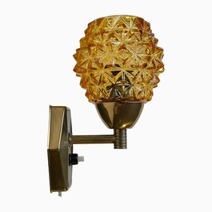 Danish Brass & Glass Wall Sconce by J. Sommer, 1960s