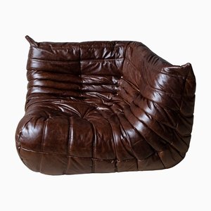 Vintage Brown Leather Togo Corner Sofa by Michel Ducaroy for Ligne Roset, 1970s