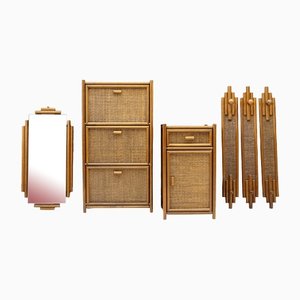 Rattan Kleiderschrank Set, Italien, 1970er, 6er Set