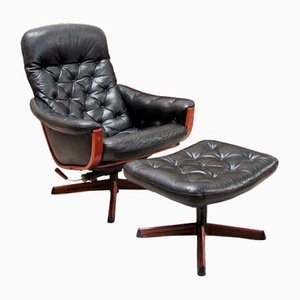 Lounge Swivel Chair with Footrest from Göte Möbel, Sweden, 1970s, Set of 2