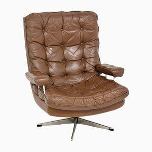 Swivel Leather Scandinavian Armchair, 1970s