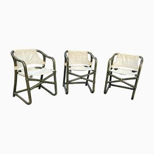 Chair in Fabric and Bamboo, 1970s, Set of 3
