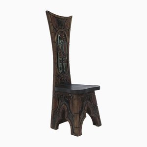 Hand-Carved High Back Chair, Spain, 1960s