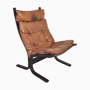 Fauteuil Siesta en Cuir Marron Cognac par Ingmar Relling pour Westnofa, 1960s