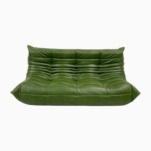 French Forest Green Leather Togo Sofa by Michel Ducaroy for Ligne Roset, 1970s