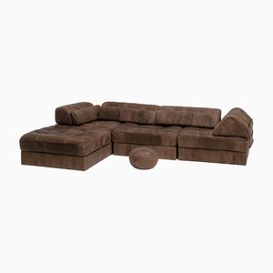 Ds88 Modular Sofa in Brown Patchwork Leather from De Sede, 1970s, Set of 4