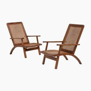 French Mahogany and Cane Armchairs, 1950s, Set of 2