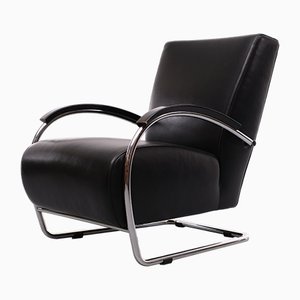 Black Leather Lounge Chair from Molinari, Italy, 2001