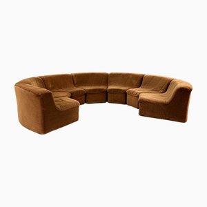 Large Round Modular Sofa in Brown Velvet, 1970s