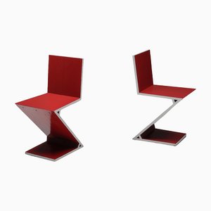 Chaise Zig Zag Laquée Rouge par Gerrit Thomas Rietveld pour Cassina