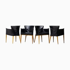 Fauteuils en Cuir Noir par Carlo Bartoli, 1980s, Set de 4
