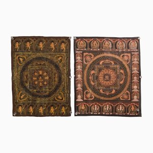 Pergamene tibetane vintage dipinte a mano, set di 2