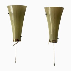 Mid-Century Green Curved Glass Sconces, Germany, 1950s, Set of 2