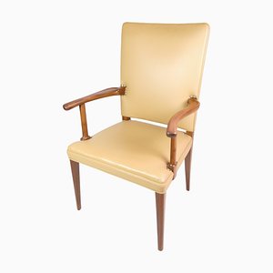 Light Leather and Mahogany Armchair by Jacob Kjær, 1950s