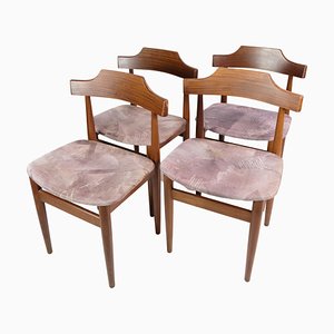 Teak Dining Chairs with Grey Fabric Seats by Hans Olsen, 1960s, Set of 4