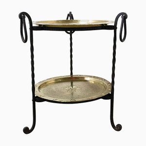 French Wrought Iron Side Table with Removable Copper Trays, 1960s
