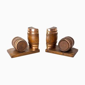 Beech and Copper Barrel Bookends, France, 1940s, Set of 2