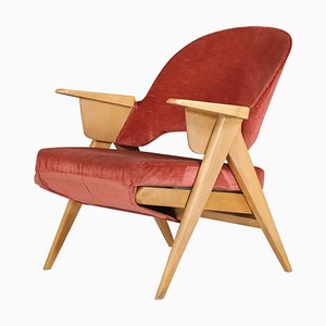 Mid-Century Sessel aus Holz und Originalem Samt, 1950er