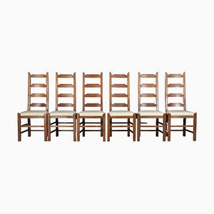 Ladder Back Stühle aus Eichenholz und Leder, 1950er, 6er Set