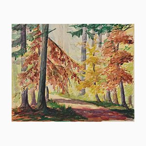 Autumn Landscape, Original Watercolor, Mid-20th Century