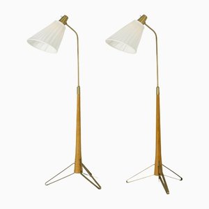 Brass and Beech Floor Lamps by Hans Bergström for Asea, 1950s