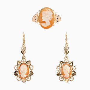 18 Karat französischer Muschel Kamee Roségold Ohrringe Set, 1960er, 3er Set