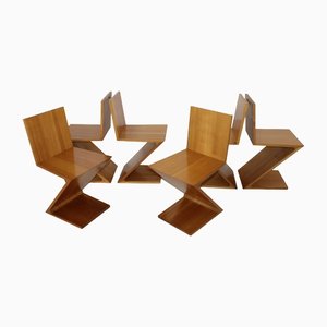 Chaises Zig-Zag par Gerrit Rietveld pour Cassina, Italie, 1970s, Set de 6
