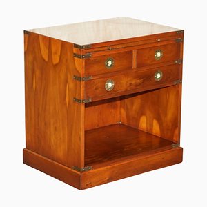 Military Campaign Side Table in Burr Yew Wood with Drawers and Butlers Serving Tray