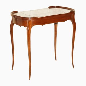 Antique Kidney Shaped Occasional Table with Drawers and Brown Leather Top, 1860
