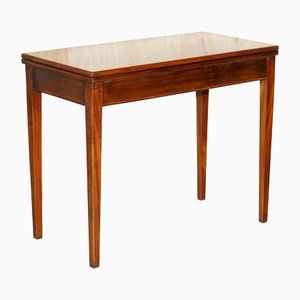Tavolo da gioco Sheraton antico in radica di noce e noce con dettagli in legno satinato
