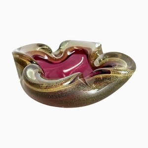 Large Murano Glass Pink Gold Bowl Element Shell Ashtray, Italy, 1970s