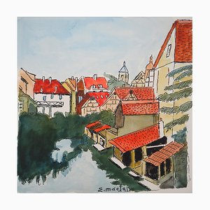 Elisée Maclet: La Petite France in Strasbourg, 20th Century, Watercolor