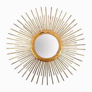 Specchio Mid-Century in ferro dorato con luce, Italia, anni '60