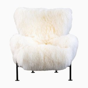 Weißer Pl19 Armlehnstuhl aus mongolischer Wolle von Franco Albini für Poggi, Italien, 1950er