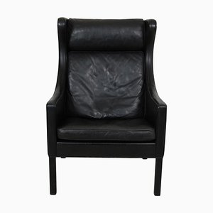 Black Leather Wingchair by Børge Mogensen for Fredericia