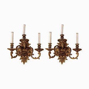 Lampade da parete Luigi XV in bronzo dorato, XIX secolo, set di 2