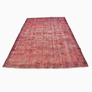 Antiker Teppich in Rot & Schwarz Ausgeblichen, Türkei