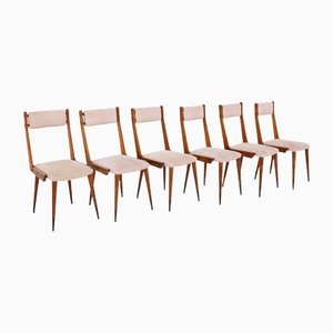 Chaises en Laiton, Velours et Bois attribuées à Carlo De Carli, 1950s, Set de 6