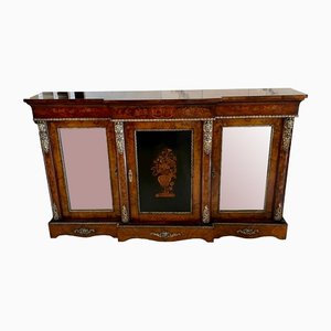 Large Antique Victorian Inlaid Floral Marquetry Burr Walnut Ormolu Mounted Credenza, 1850s