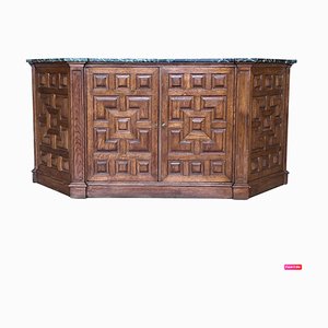 19th Catalan Spanish Baroque Carved Walnut Tuscan Two Drawers Credenza or Buffet, 1920