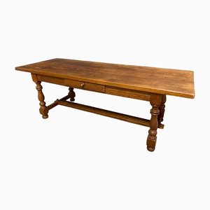 French Oak Farmhouse Dining Table with Drawer, 1925