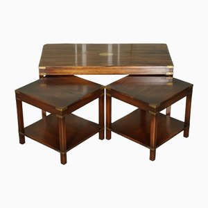 Vintage Mahogany & Brass Nesting Tables from Harrods London, Set of 3