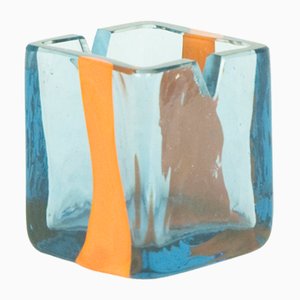Cenicero de cristal de Murano azul y naranja de Pierre Cardin para Venini, años 60