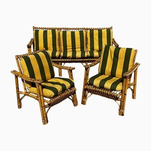 Bamboo Outdoor Armchairs & Sofa Set, Italy, 1960s, Set of 3