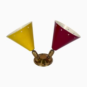 Vintage Italian Single Brass Double Cones Wall Lamp, 1950s