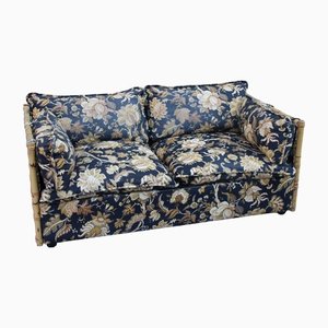 Bamboo Canne and Fabric Sofa with Flowers, Italy, 1970s