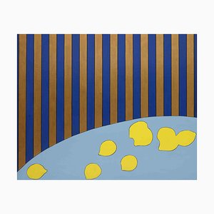 Giovanna Picciau, Lemons on a Striped Background, Acrilico originale su tela, 1968